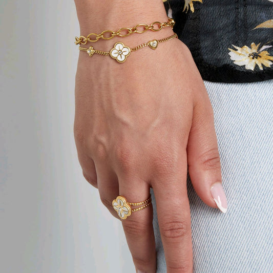 Bianca- Bracelet trèfle, acier dorée et blanc - Jaleey Jewelry